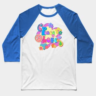 Glitch Peace and Love Flower Vintage Design Baseball T-Shirt